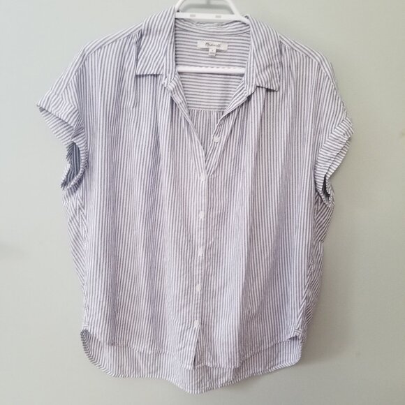 Madewell Blue and White Striped Button Down Shirt - Picture 1 of 6